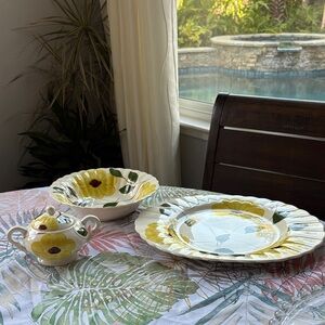 Blue Ridge  Dinnerware Set with Yellow and Green Accents
